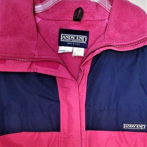 Vintage 90s Retro LANDS END Fleece Lined Color Block Pink Navy Ski Snow Jacket
